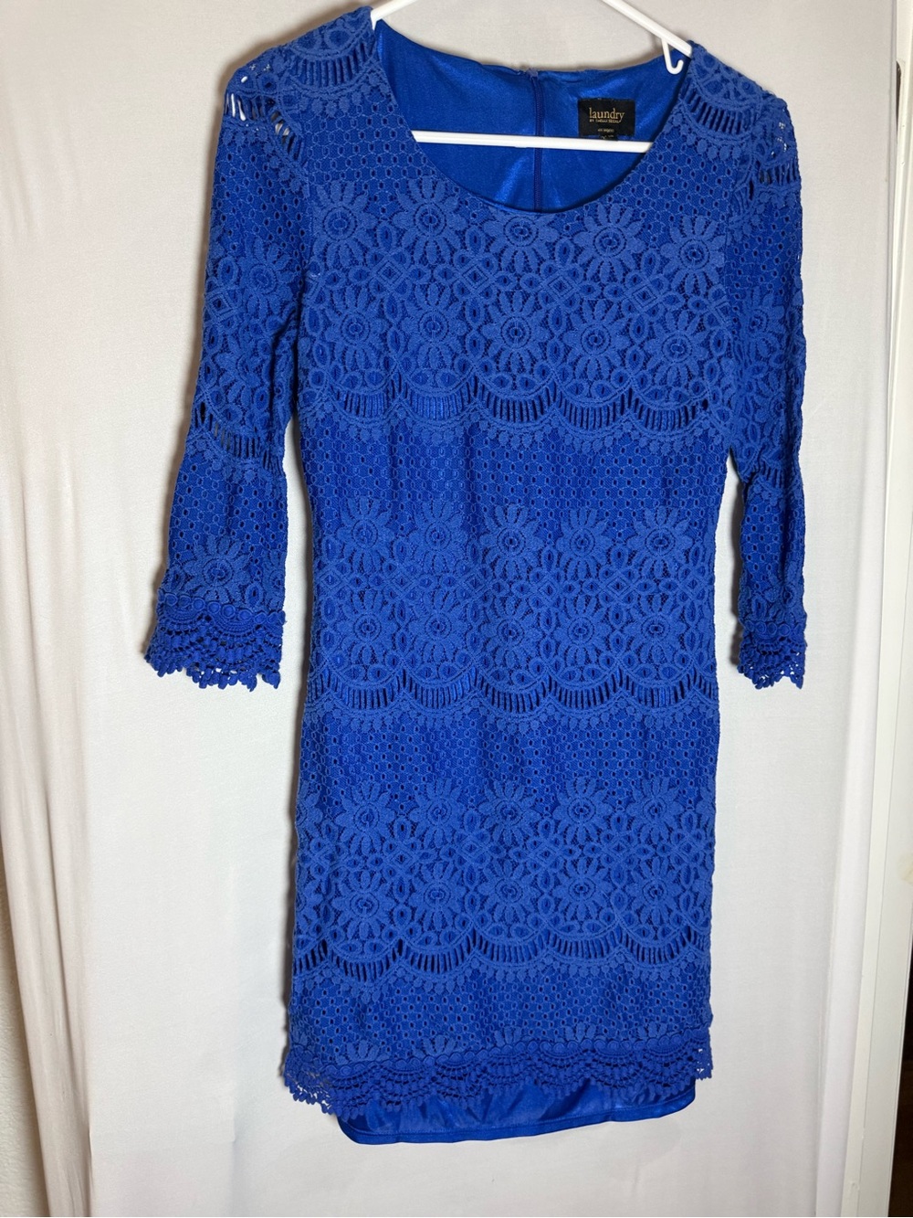 Laundry By Shelli Segal Cobalt Blue Crochet Sheath Dress - Picture 2 of 5